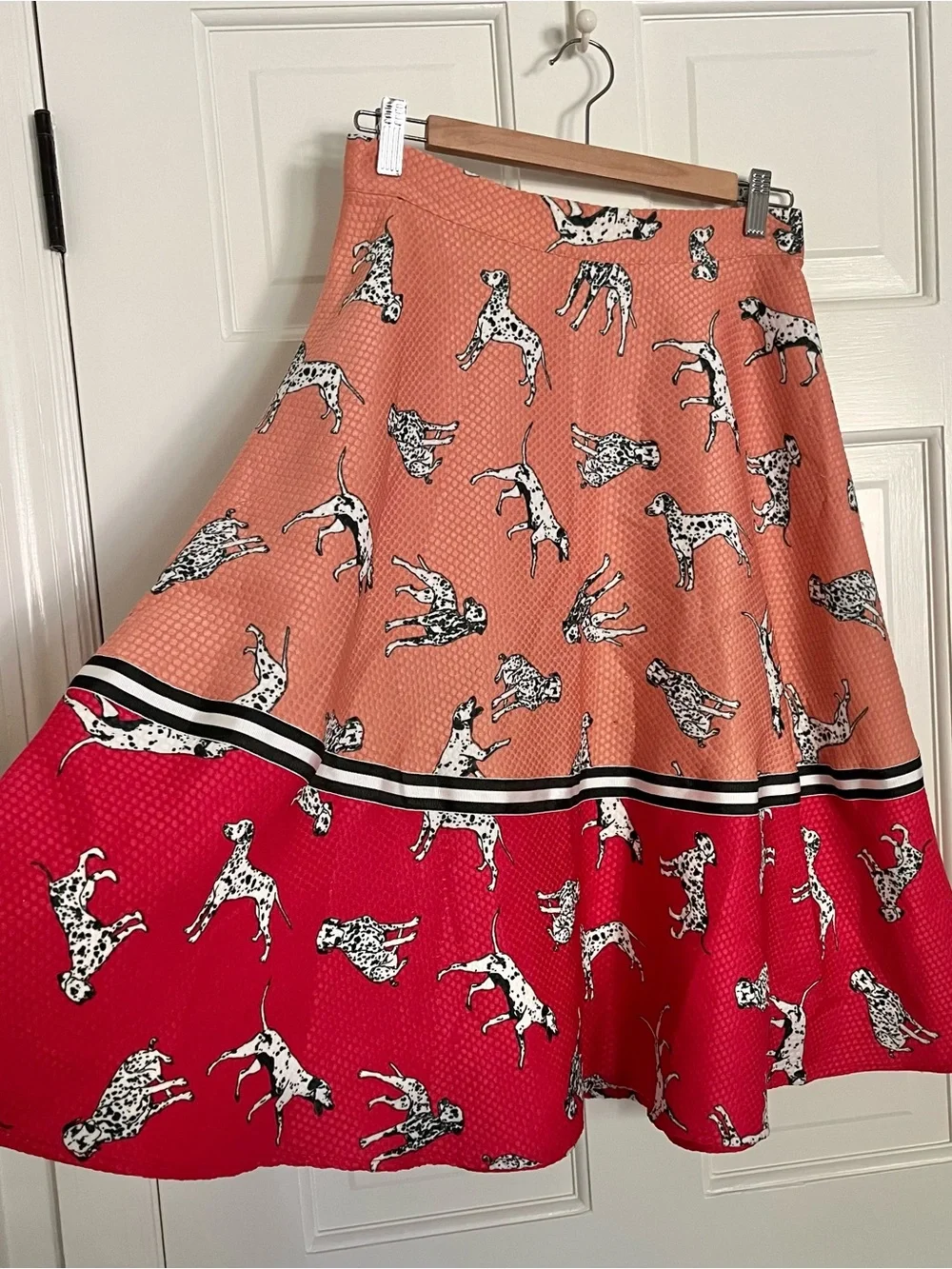 Hutch Dalmatian Print Two-Tone A-Line Skirt in Coral and Red